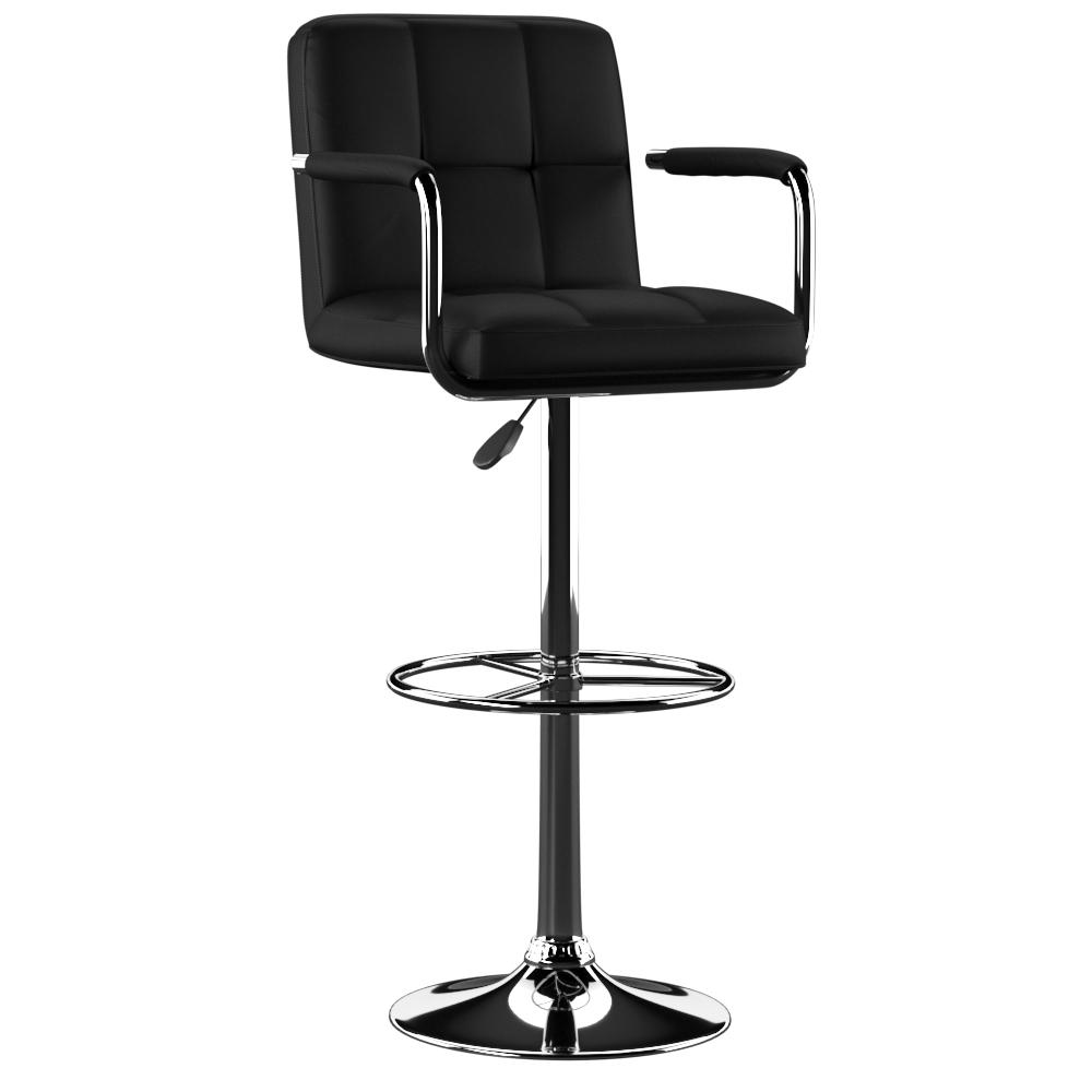 Black and Chrome Quilted Barstool - Powell