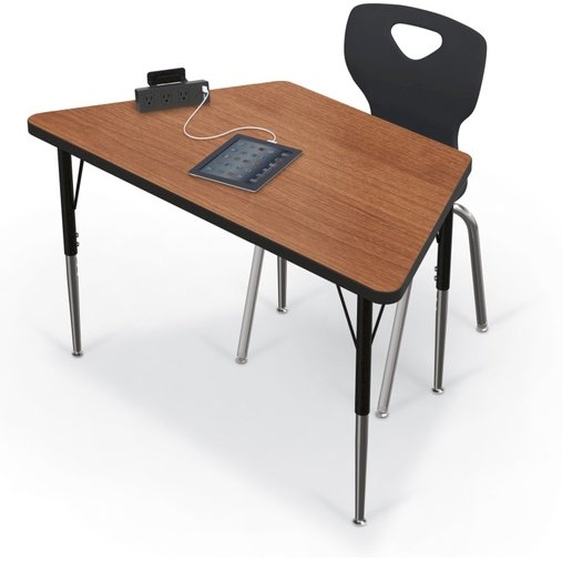 Activity Table - 48'' Trapezoid - Amber Cherry Top Surface - Black Edgeband - BALT