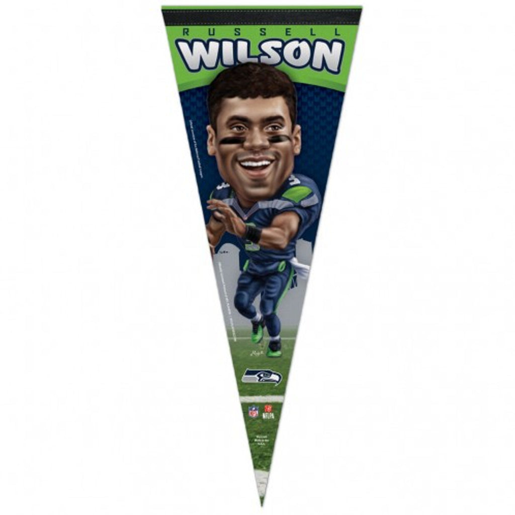 Seattle Seahawks Pennant 12x30 Premium Style Russell Wilson Caricature Design - Special Order - WinCraft
