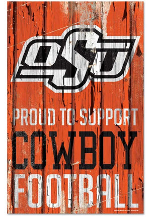 Oklahoma State Cowboys Sign 11x17 Wood Proud to Support Design - WinCraft