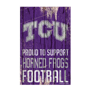 TCU Horned Frogs Sign 11x17 Wood Proud to Support Design - WinCraft