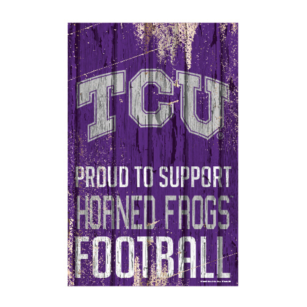 TCU Horned Frogs Sign 11x17 Wood Proud to Support Design - WinCraft
