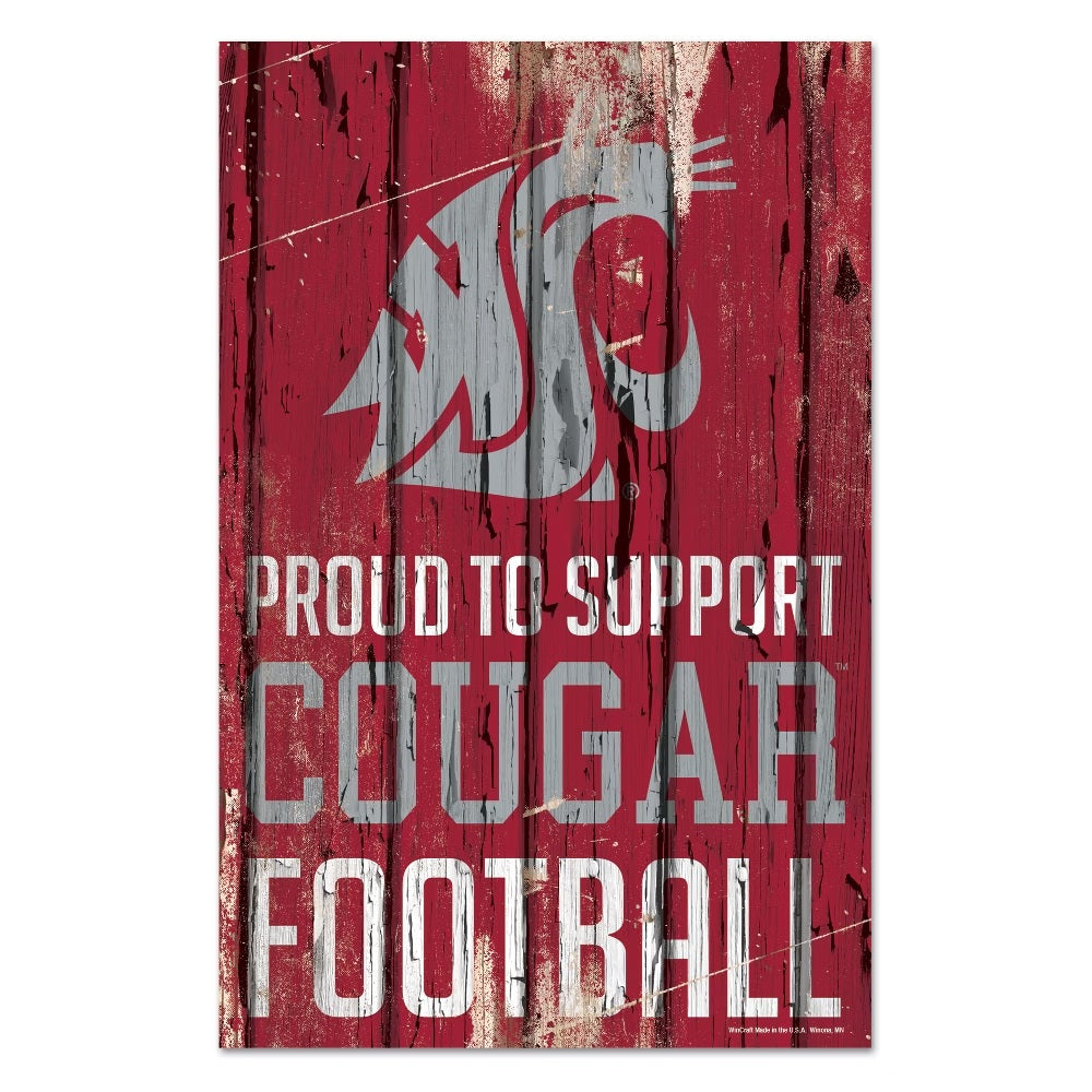 Washington State Cougars Sign 11x17 Wood Proud to Support Design - WinCraft