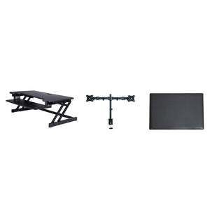 Rocelco 37.5'' Deluxe Height Adjustable Standing Desk Converter with Dual Monitor Mount and Anti Fatigue Mat BUNDLE - Sit Stand Up Computer Workstation Riser - Keyboard Tray - Black (R DADRB-DM2-MAF)