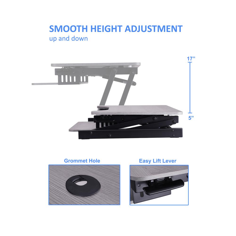 Rocelco 37.5'' Deluxe Height Adjustable Standing Desk Converter with Dual Monitor Mount BUNDLE - Quick Sit Stand Up Computer Workstation Riser - Large Retractable Keyboard Tray - Gray (R DADRG-DM2)
