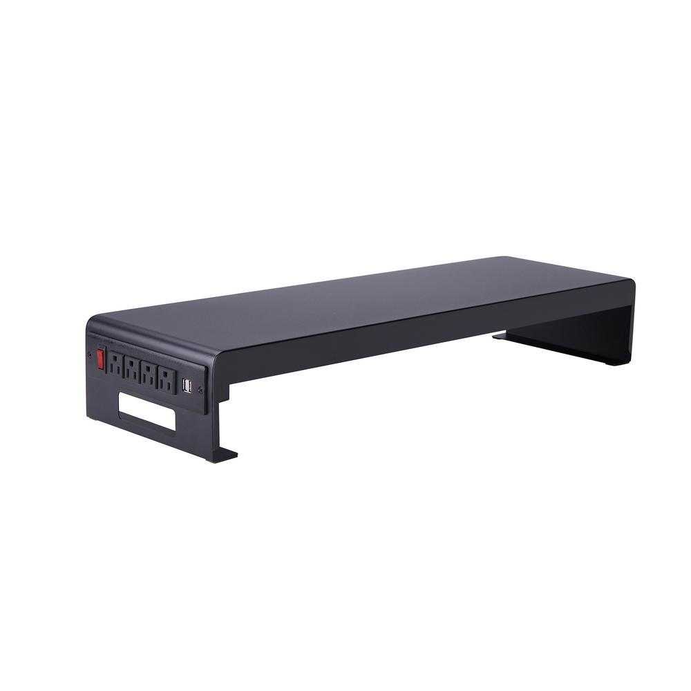 Rocelco 30'' Premium Dual Monitor Stand with AC Power Supply & USB 2.0 Charging - Metal Laptop TV PC Riser Shelf with Keyboard Mouse Storage and Cable Management - Black (R DMS)