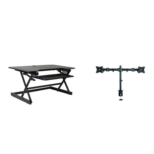 Rocelco 40'' Large Height Adjustable Standing Desk Converter with Dual Monitor Mount BUNDLE - Quick Sit Stand Up Computer Workstation Riser - Retractable Keyboard Tray - Black (R DADRB-40-DM2)