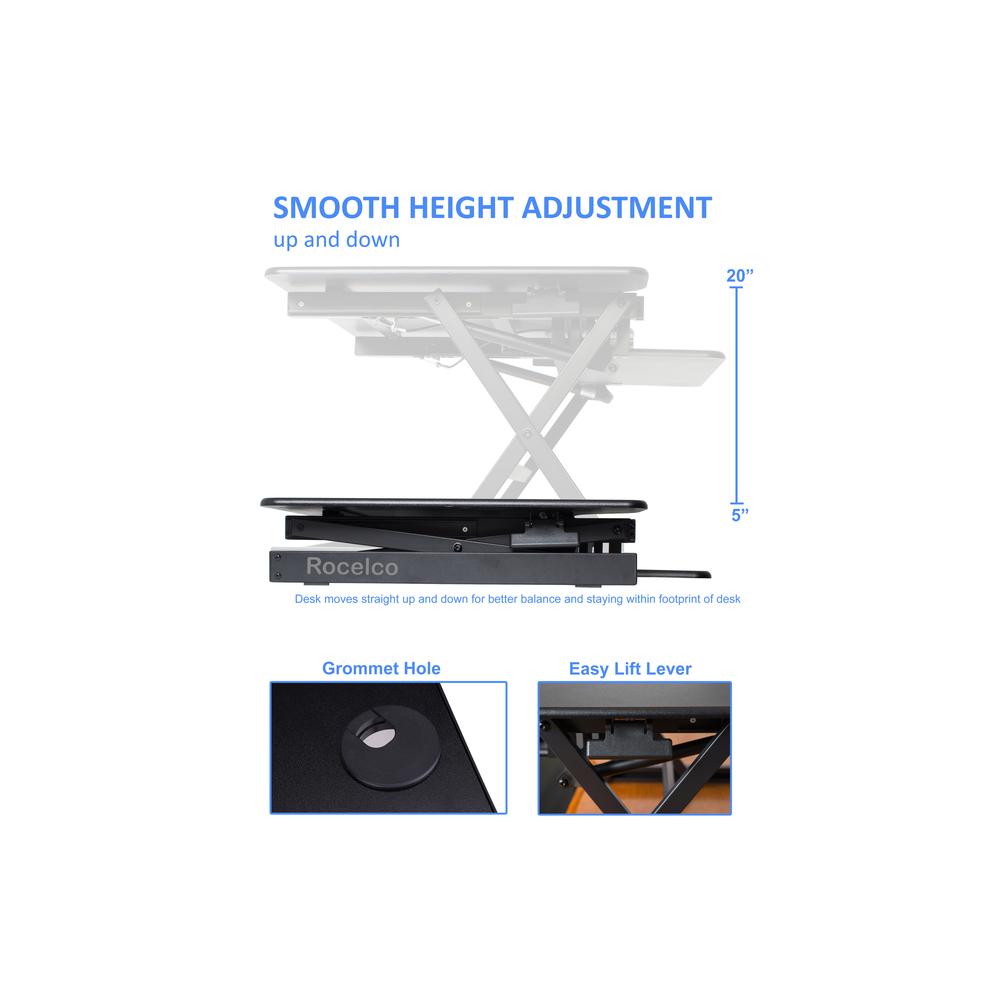 Rocelco 40'' Large Height Adjustable Standing Desk Converter with Dual Monitor Mount BUNDLE - Quick Sit Stand Up Computer Workstation Riser - Retractable Keyboard Tray - Black (R DADRB-40-DM2)