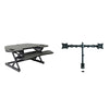 Rocelco 46'' Height Adjustable Corner Standing Desk Converter with Dual Monitor Arm BUNDLE - Quick Sit Stand Up Computer Workstation Riser - Extra Large Keyboard Tray - Black (R CADRB-46-DM2)