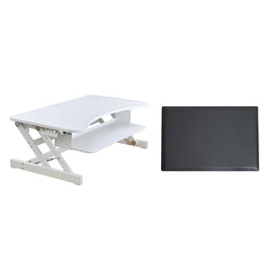 Rocelco 37.5'' Deluxe Height Adjustable Standing Desk Converter with Anti Fatigue Mat BUNDLE - Quick Sit Stand Up Computer Workstation Riser - Large Retractable Keyboard Tray - White (R DADRW-MAFM)