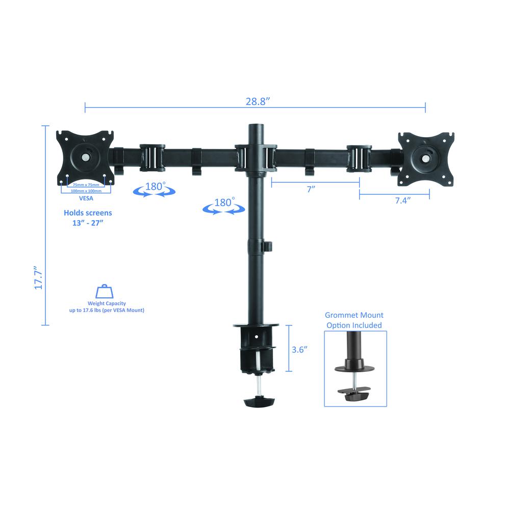 Rocelco 37.5'' Deluxe Height Adjustable Standing Desk Converter with Dual Monitor Mount BUNDLE - Quick Sit Stand Up Computer Workstation Riser - Large Retractable Keyboard Tray - Gray (R DADRG-DM2)