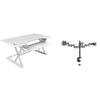 Rocelco 46'' Large Height Adjustable Standing Desk Converter with Triple Monitor Mount BUNDLE - Quick Sit Stand Up Computer Workstation Riser - Retractable Keyboard Tray - White (R DADRW-46-DM3)
