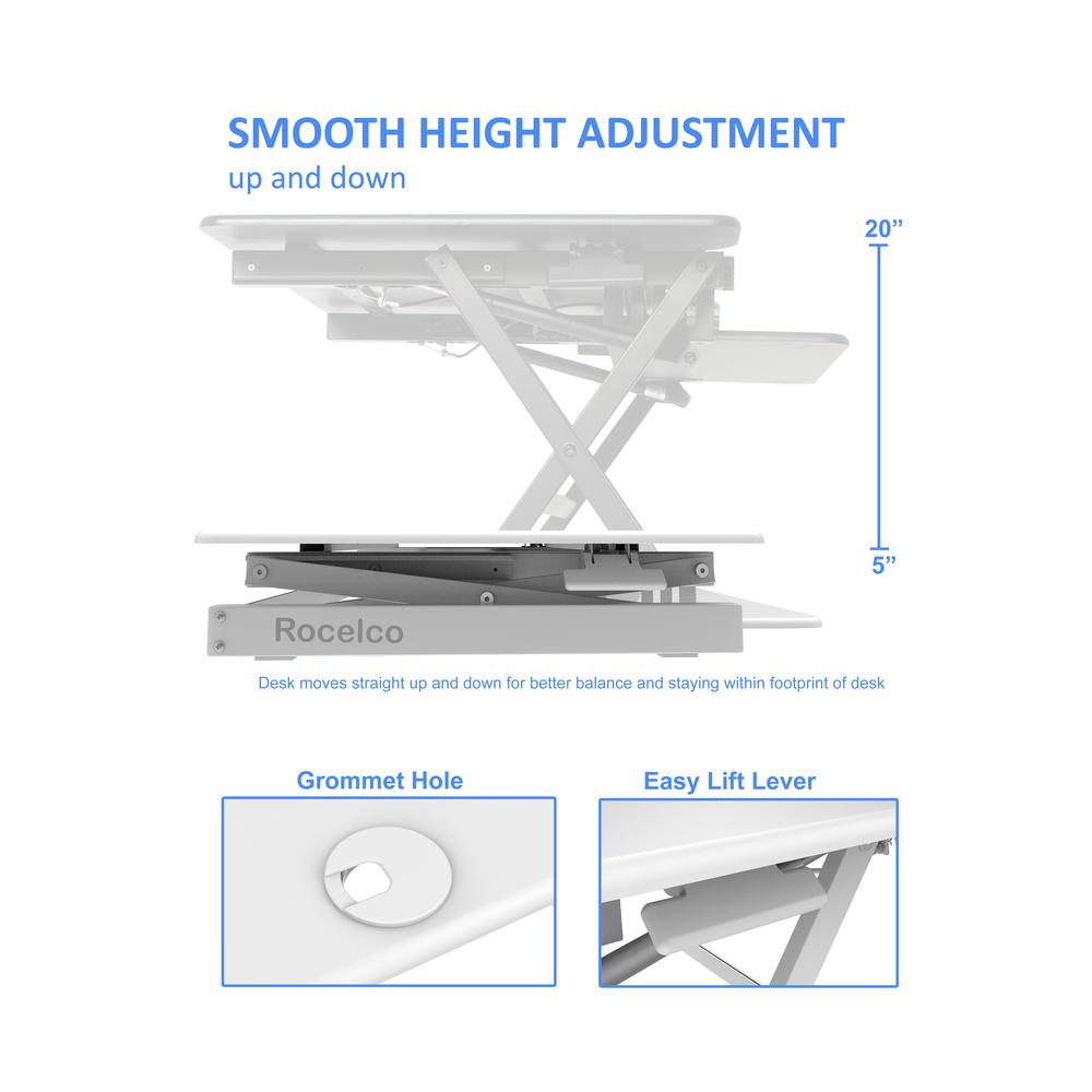 Rocelco 46'' Large Height Adjustable Standing Desk Converter with Triple Monitor Mount BUNDLE - Quick Sit Stand Up Computer Workstation Riser - Retractable Keyboard Tray - White (R DADRW-46-DM3)