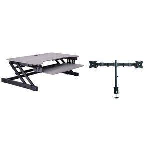 Rocelco 37.5'' Deluxe Height Adjustable Standing Desk Converter with Dual Monitor Mount BUNDLE - Quick Sit Stand Up Computer Workstation Riser - Large Retractable Keyboard Tray - Gray (R DADRG-DM2)
