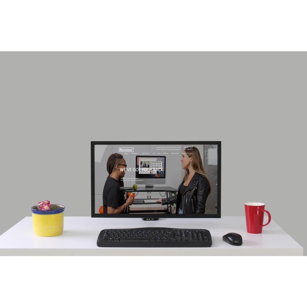 Rocelco Premium Desk Computer Monitor Mount with USB 2.0 And Audio Port - Fits Single 13'' - 27'' LED LCD Flat Screen - Pneumatic Full Motion Assist Adjustable Arm - Grommet and C Clamp - Black (R MA1)