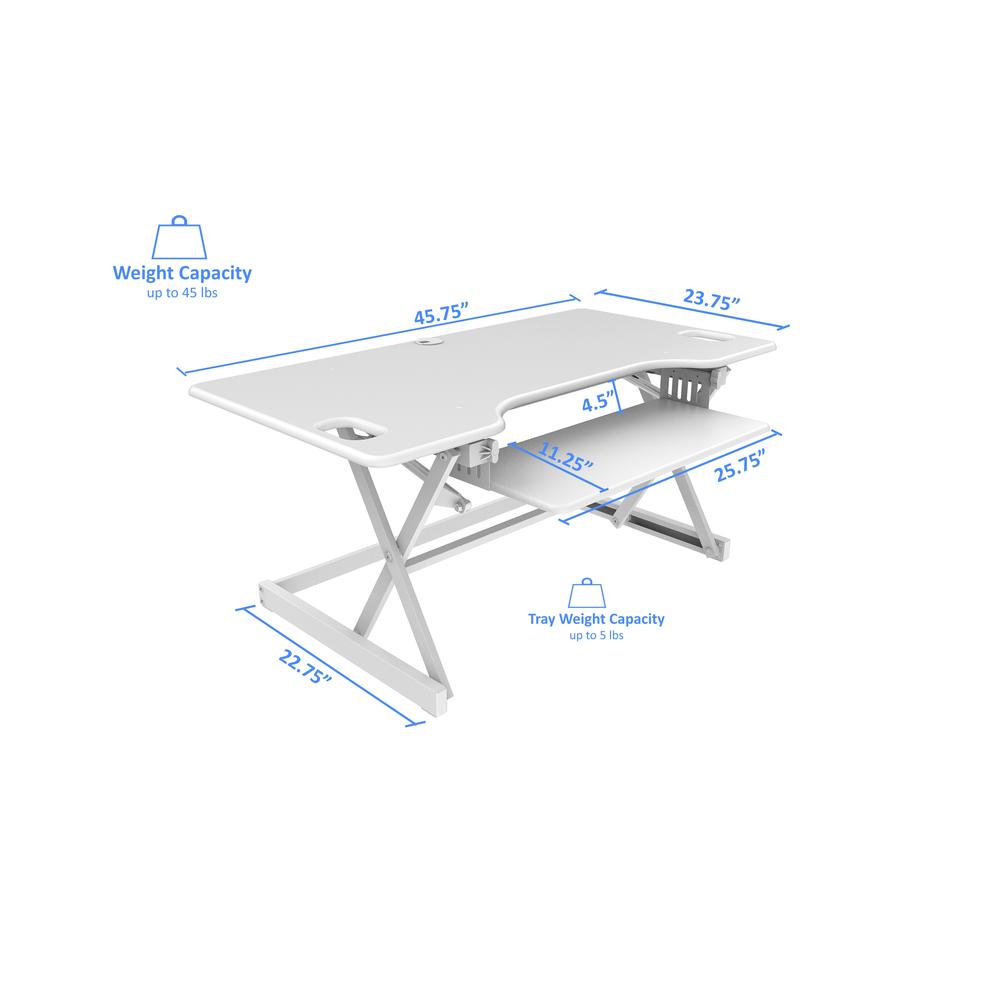 Rocelco 46'' Large Height Adjustable Standing Desk Converter with Triple Monitor Mount BUNDLE - Quick Sit Stand Up Computer Workstation Riser - Retractable Keyboard Tray - White (R DADRW-46-DM3)