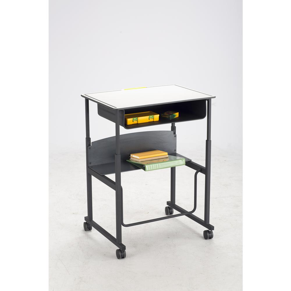 AlphaBetter® Adjustable-Height Stand-Up Desk, 28 x 20'' Premium or Dry Erase Top, Book Box and Swinging Footrest Bar - Safco