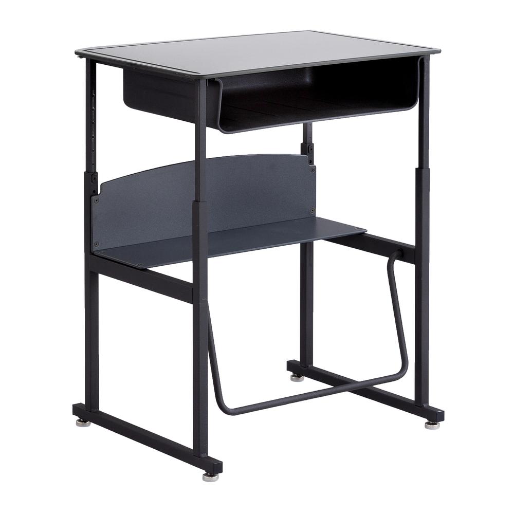 AlphaBetter® Adjustable-Height Stand-Up Desk, 28 x 20'' Premium or Dry Erase Top, Book Box and Swinging Footrest Bar - Gray - Safco