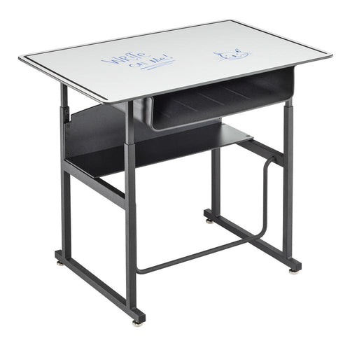 AlphaBetter® Adjustable-Height Stand-Up Desk, 36 x 24'' Premium or Dry Erase Top, Book Box and Swinging Footrest Bar - DryErase - Safco