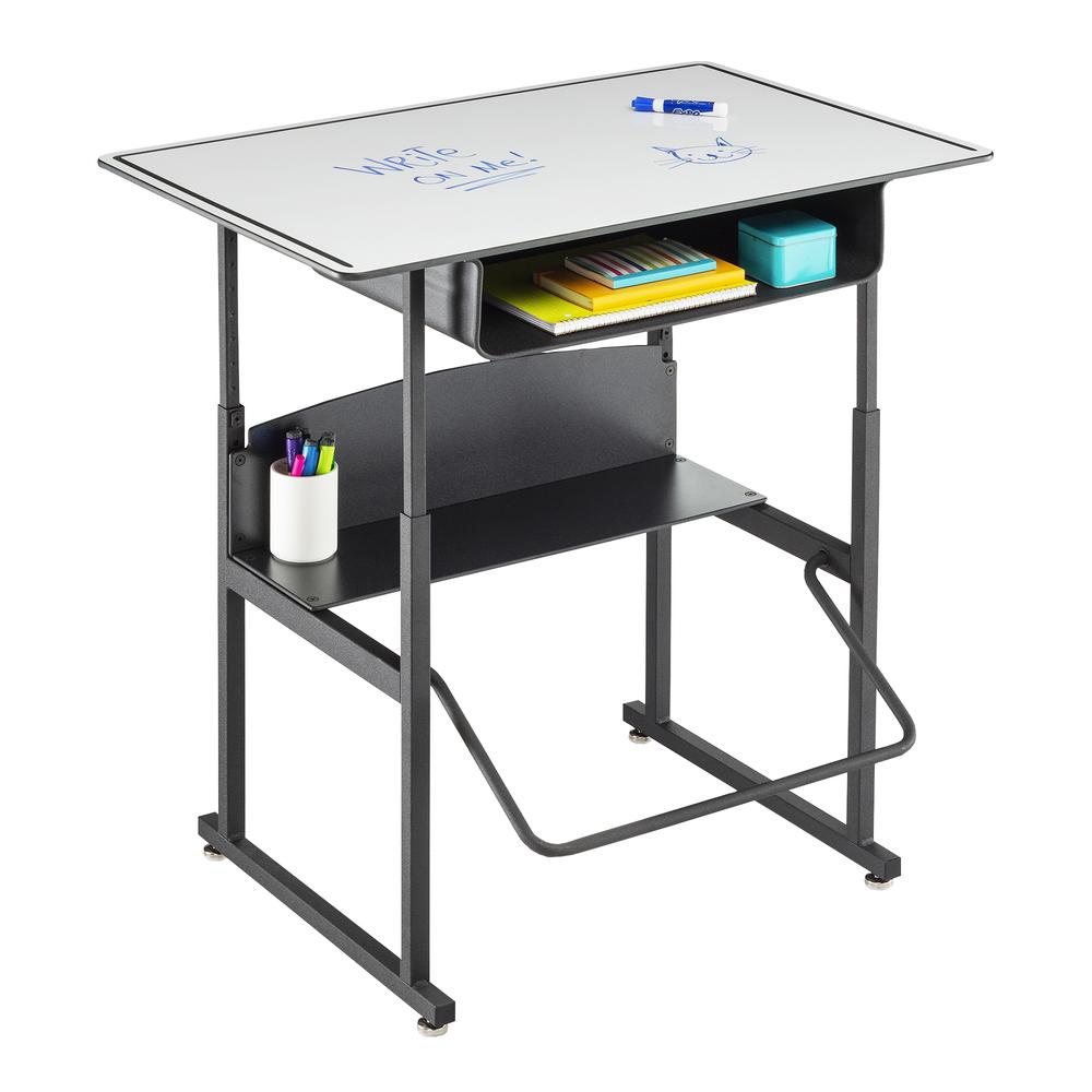AlphaBetter® Adjustable-Height Stand-Up Desk, 36 x 24'' Premium or Dry Erase Top, Book Box and Swinging Footrest Bar - DryErase - Safco