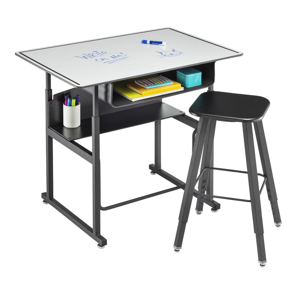 AlphaBetter® Adjustable-Height Stand-Up Desk, 36 x 24'' Premium or Dry Erase Top, Book Box and Swinging Footrest Bar - DryErase - Safco