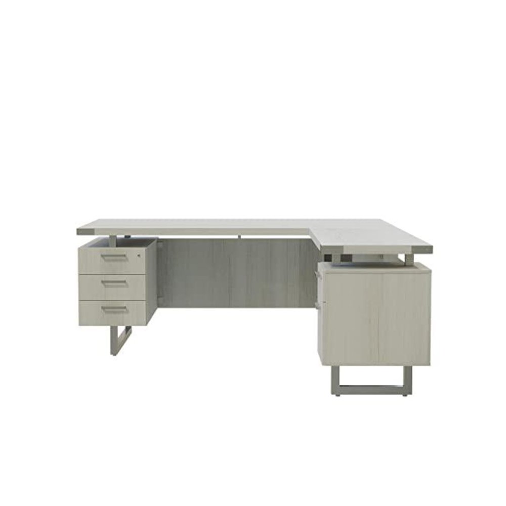 Mirella™ L-Shaped Configuration Desk, BBB/BF White Ash - Safco