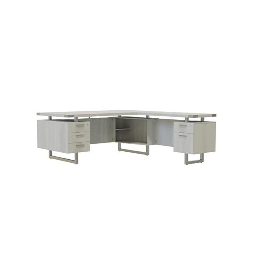 Mirella™ L-Shaped Configuration Desk, BBB/BF White Ash - Safco