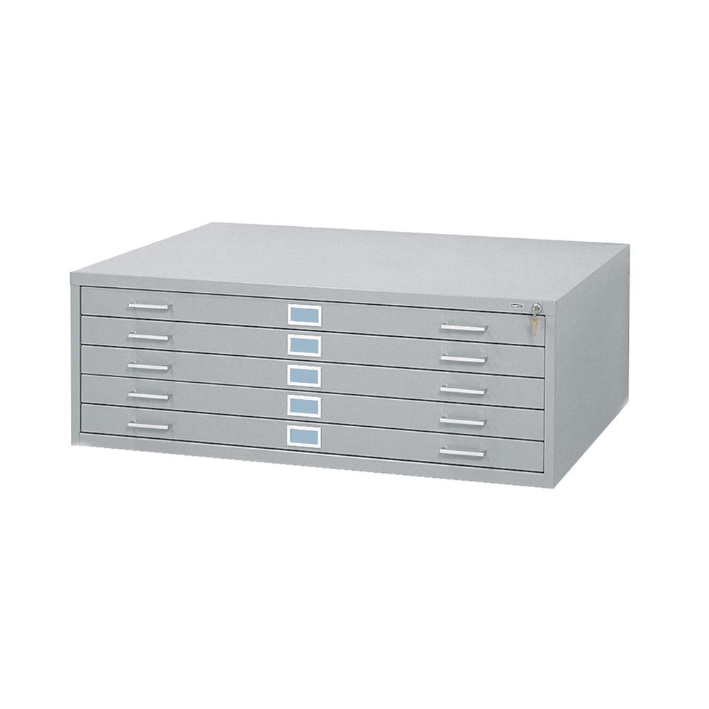 Five-Drawer Steel Flat File, 46½”w x 35½”d x 16½”h, Gray - Safco