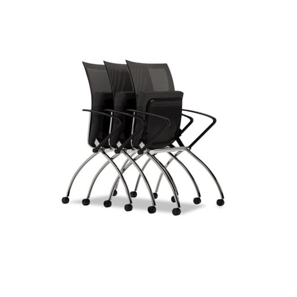 Valoré Training Series High-Back Nesting Chair, Black Seat/Black Back, Silver Base, 2/Carton - Safco