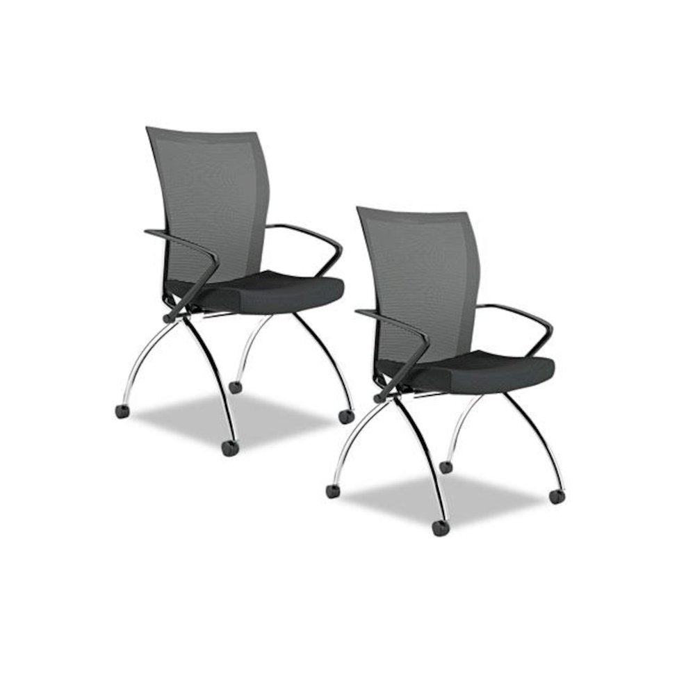 Valoré Training Series High-Back Nesting Chair, Black Seat/Black Back, Silver Base, 2/Carton - Safco