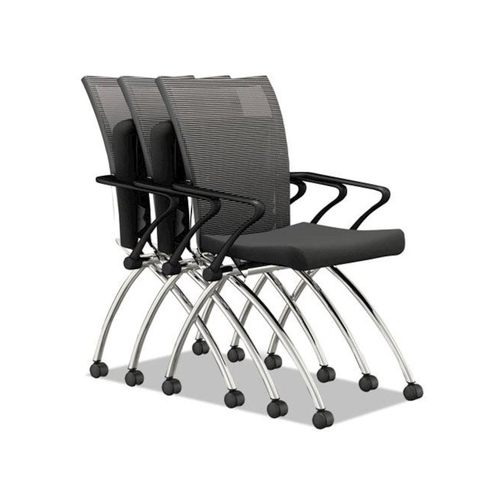 Valoré Training Series High-Back Nesting Chair, Black Seat/Black Back, Silver Base, 2/Carton - Safco