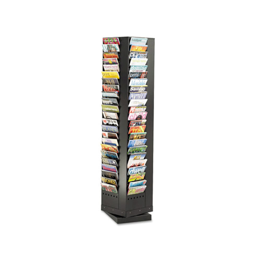 Steel Rotary Magazine Rack, 92 Compartments, 14w x 14d x 68h, Black - Safco