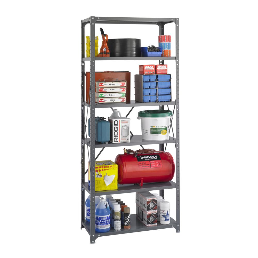 Safco Industrial Shelf - 36'' x 18'' x 85'' - 6 x Shelf(ves) - 6000 lb Load Capacity - Durable - Dark Gray - Powder Coated - Steel - Assembly Required - Safco Products