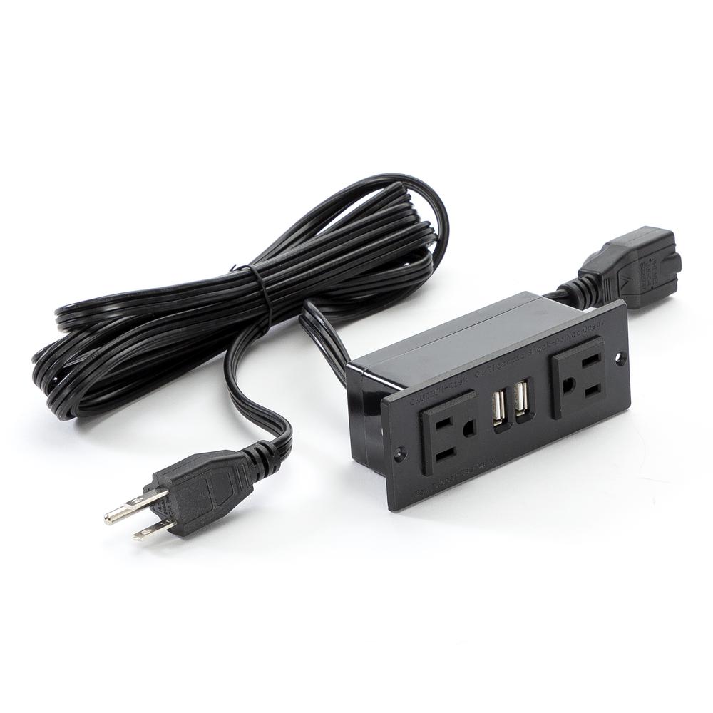 Power Module with 2 Power and 2 USB Outlets, 1 Daisy Chain Black - Safco