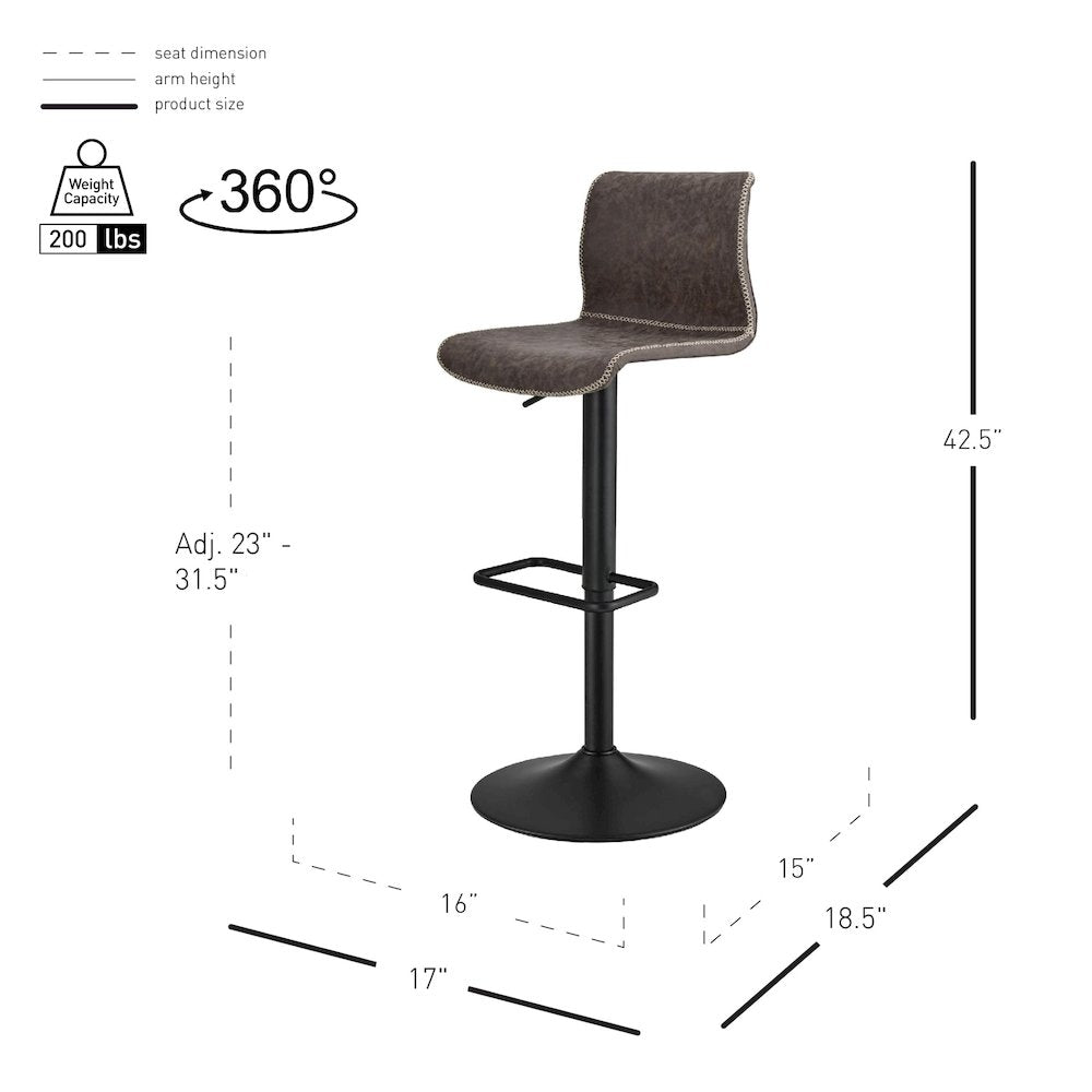 Jayden Faux Leather Low Back Gaslift Bar Stool, (Set of 2) - New Pacific Direct