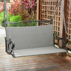 Valencia Resin Wicker/ Steel Hanging Loveseat Swing, Grey - International Caravan