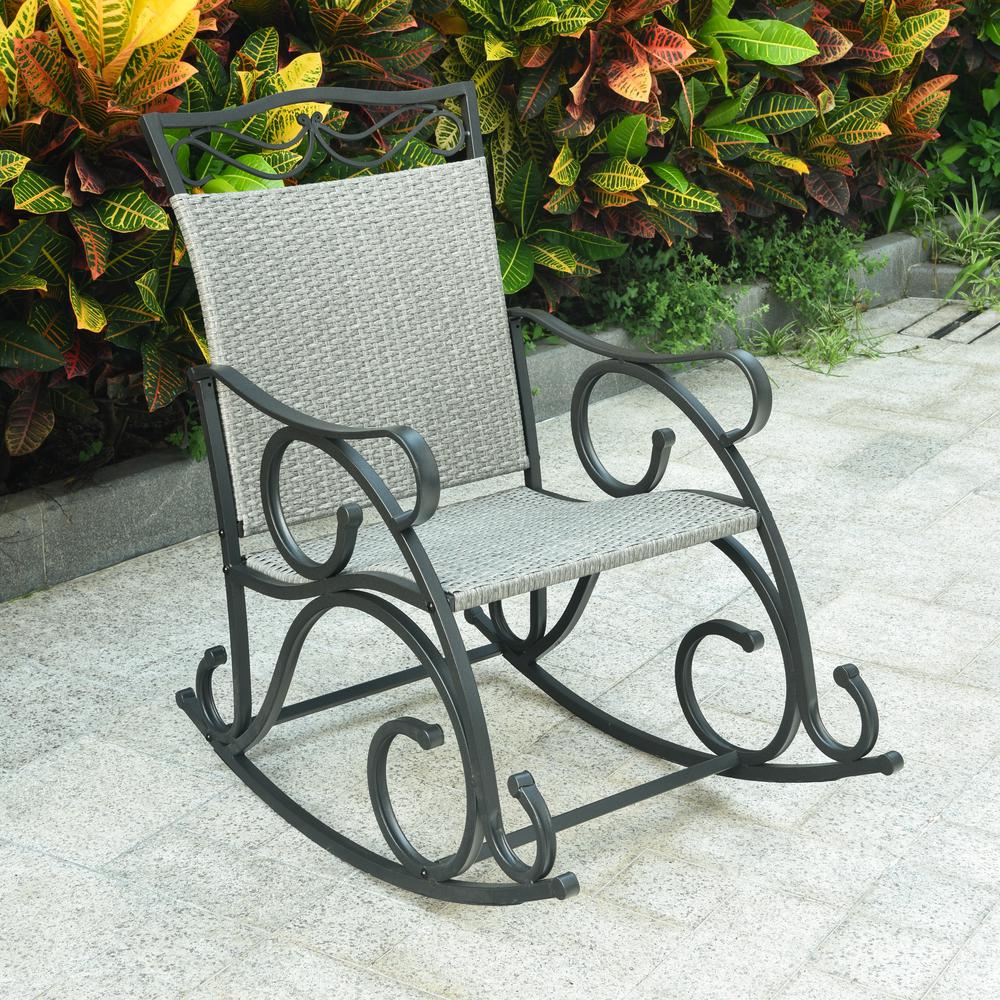 Valencia Resin Wicker/ Steel Rocking Chair, Grey - International Caravan