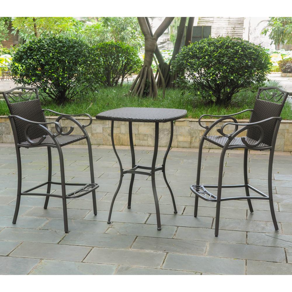 Set of 3 Valencia Resin Wicker/Steel Bar Height Bistro Group - International Caravan