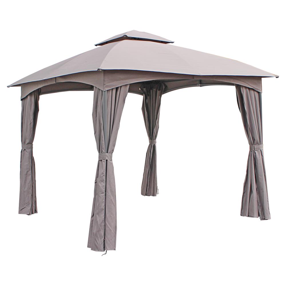 ST. Kitts 10-Foot Steel Dome-top Gazebo with Curtains, Grey - International Caravan