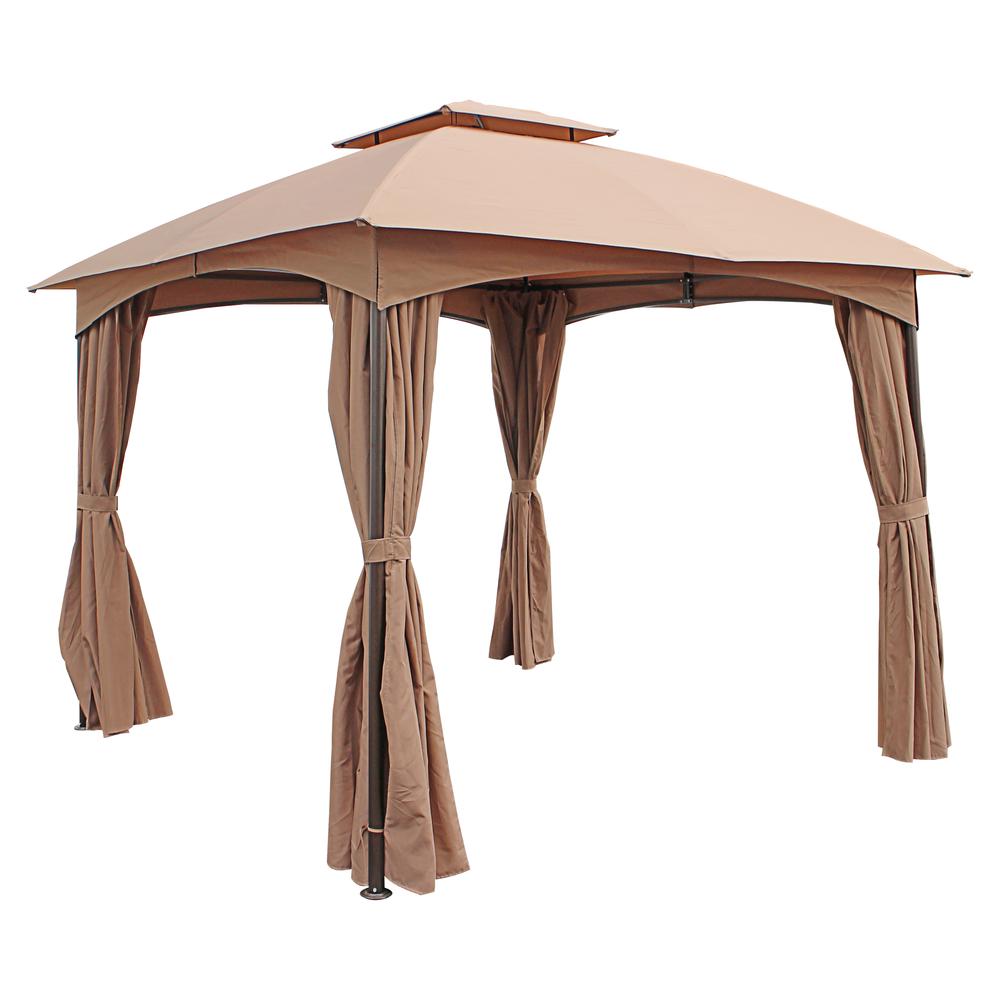 ST. Kitts 10-Foot Steel Dome-top Gazebo with Curtains, Khaki - International Caravan