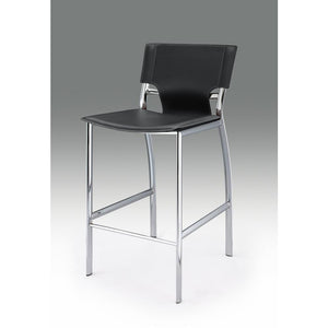 Black Leather Bar Stool, Chrome Base, 25''Seat High, Set Of 2 - Creative Images