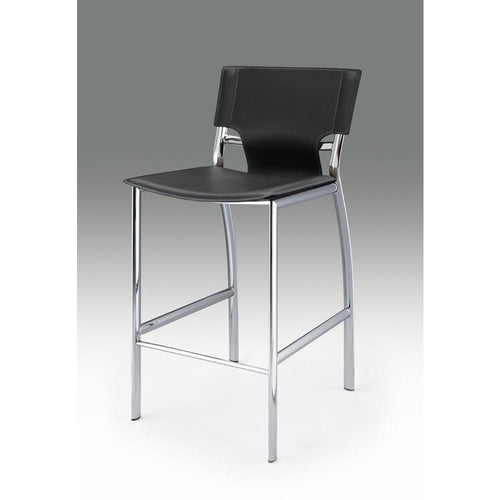 Black Leather Bar Stool, Chrome Base, 25''Seat High, Set Of 2 - Creative Images