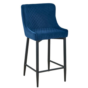 Upholstered Barstool With Tufted Blue Velvet Fabric,26'', Set Of 2 - Creative Images