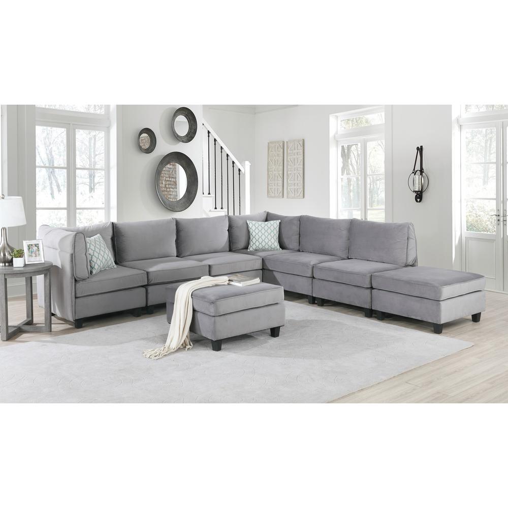 Simona Gray Velvet 8Pc Modular Sectional Sofa - Lilola Home