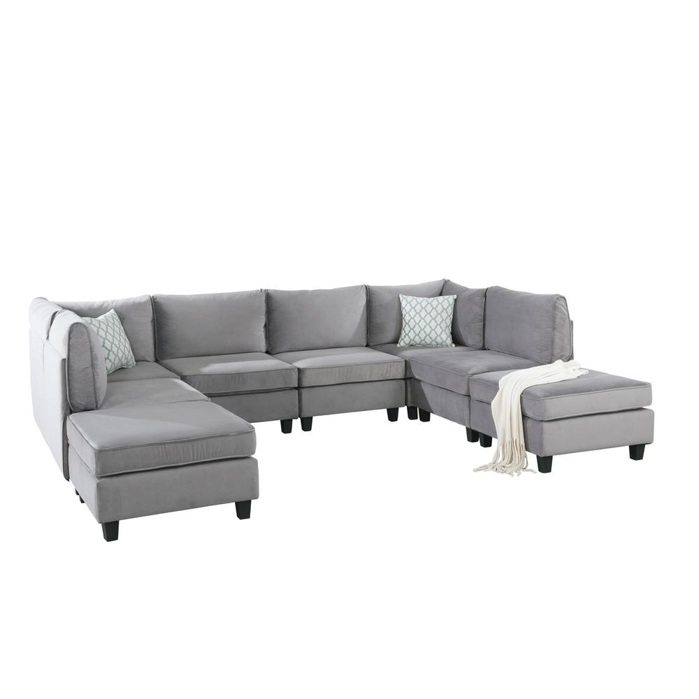Simona Gray Velvet 8Pc Modular Sectional Sofa - Lilola Home