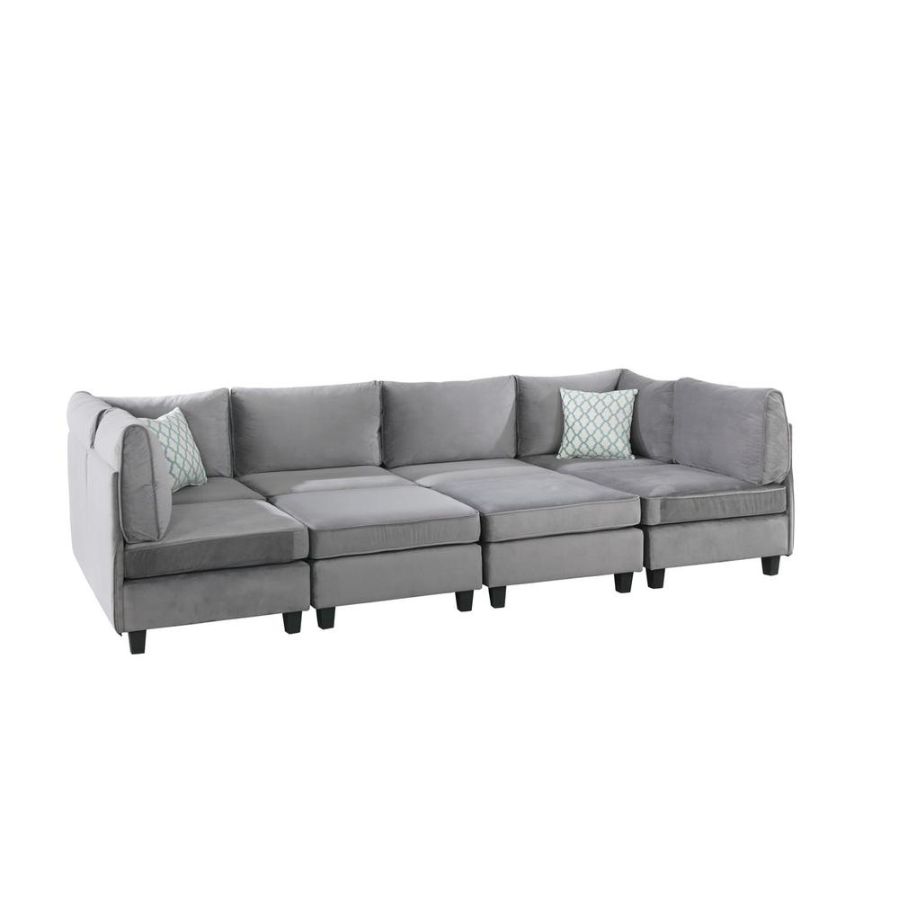 Simona Gray Velvet 8Pc Modular Sectional Sofa - Lilola Home