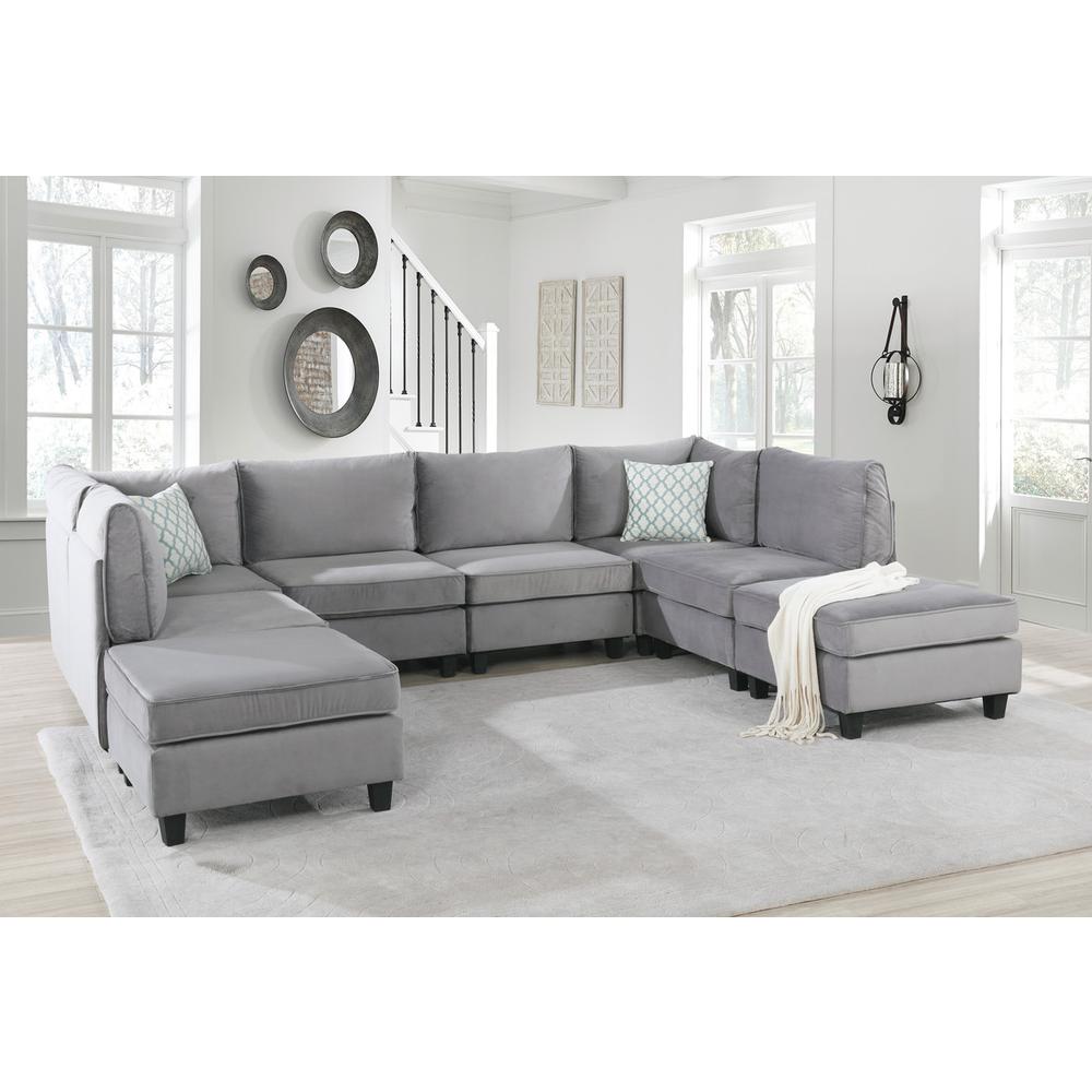 Simona Gray Velvet 8Pc Modular Sectional Sofa - Lilola Home