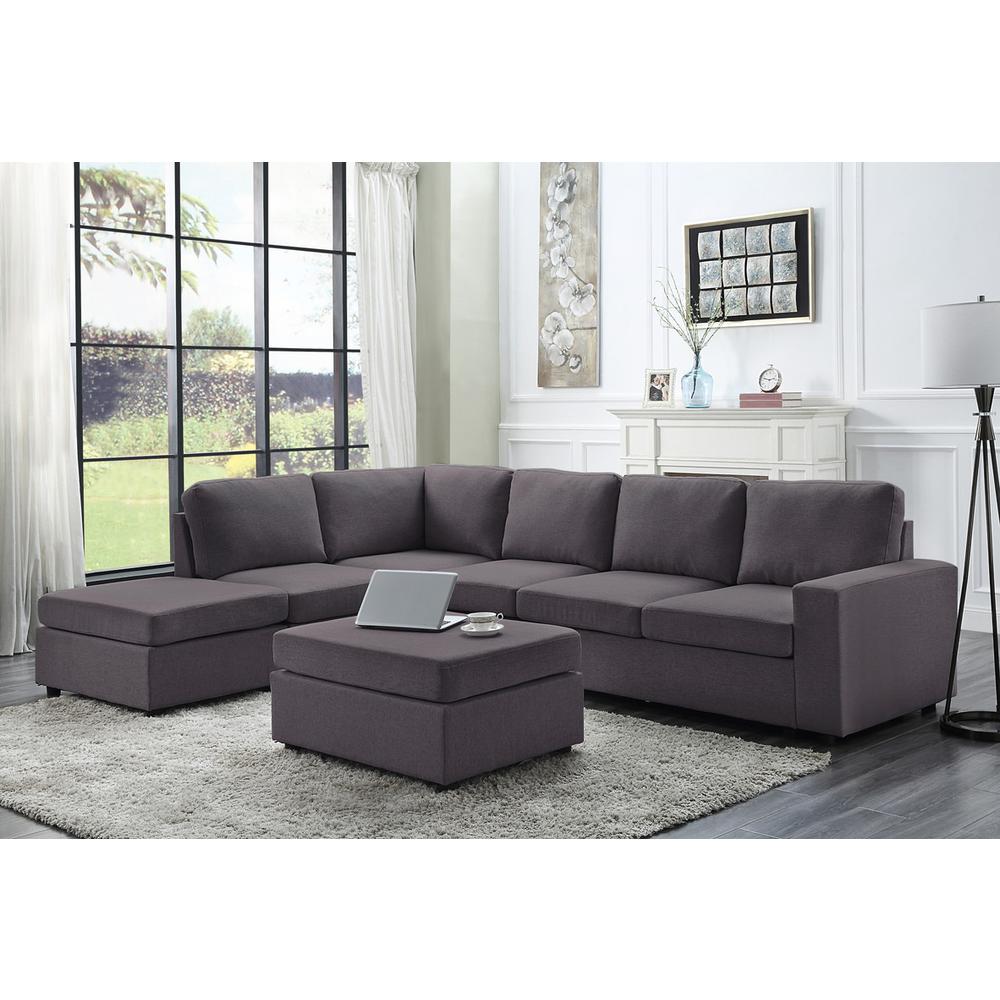 LILOLA Cassia Modular Sectional Sofa with Ottoman in Dark Gray Linen - Lilola Home