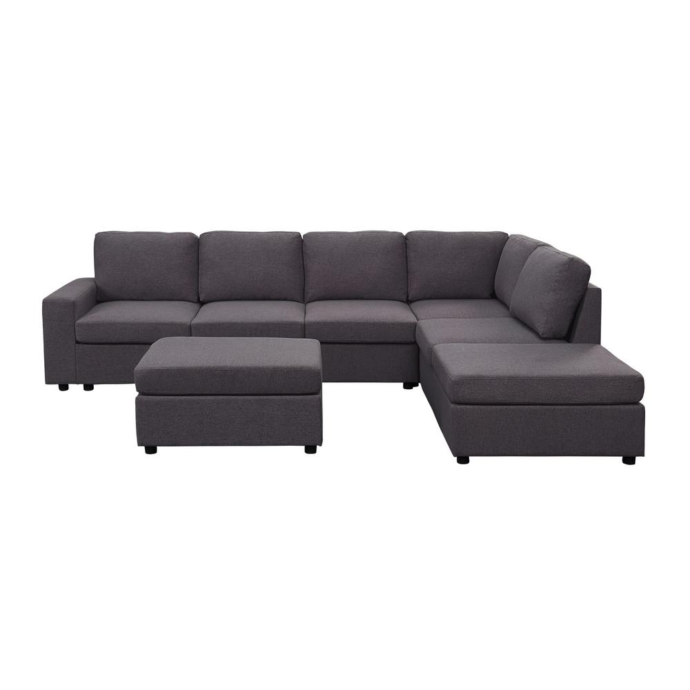 LILOLA Cassia Modular Sectional Sofa with Ottoman in Dark Gray Linen - Lilola Home