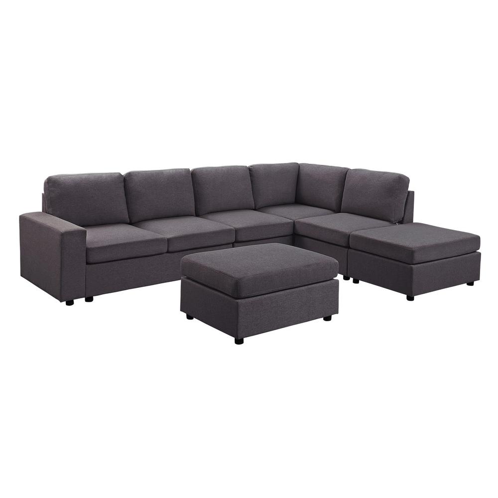LILOLA Cassia Modular Sectional Sofa with Ottoman in Dark Gray Linen - Lilola Home